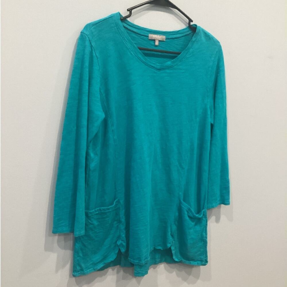 Habitat Womens Top Size Small S Teal Blue Cotton Boho Lagenlook Beachy Pockets